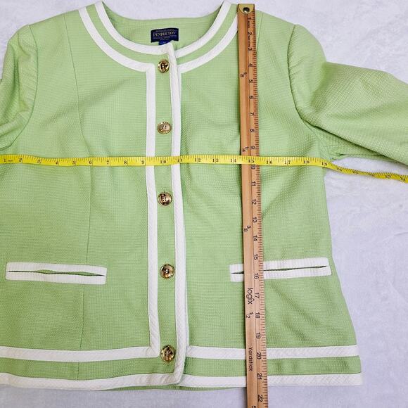 Womens Pendleton Mint Green Gold Button Front Blazer Jacket Cotton Size 14 - Picture 8 of 12